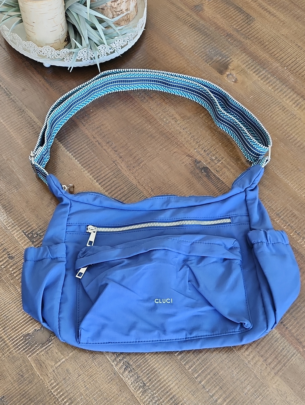 CLUCI Blue Women’s Shoulder Bag with Woven Strap NWOT